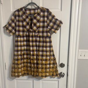 Stylish Plaid Midi Dress in Yellow and Brown